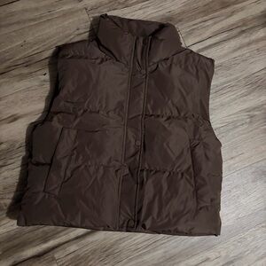 Women's Brown Puffer Vest - Insulated Sleeveless Coat